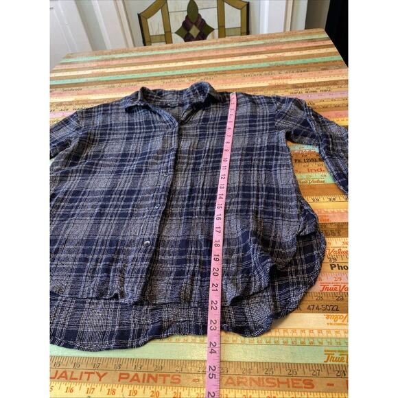 Madewell S Oversized Navy Blue White Plaid Wool Blend Flannel Button Down Shirt - Picture 10 of 12